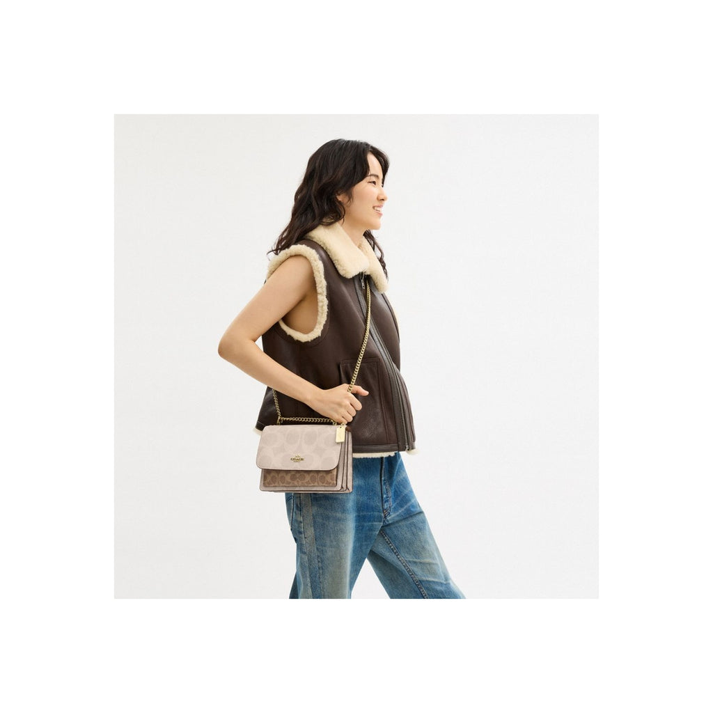 Coach Klare Crossbody Bag In Blocked Signature Canvas Gold Sand Tan