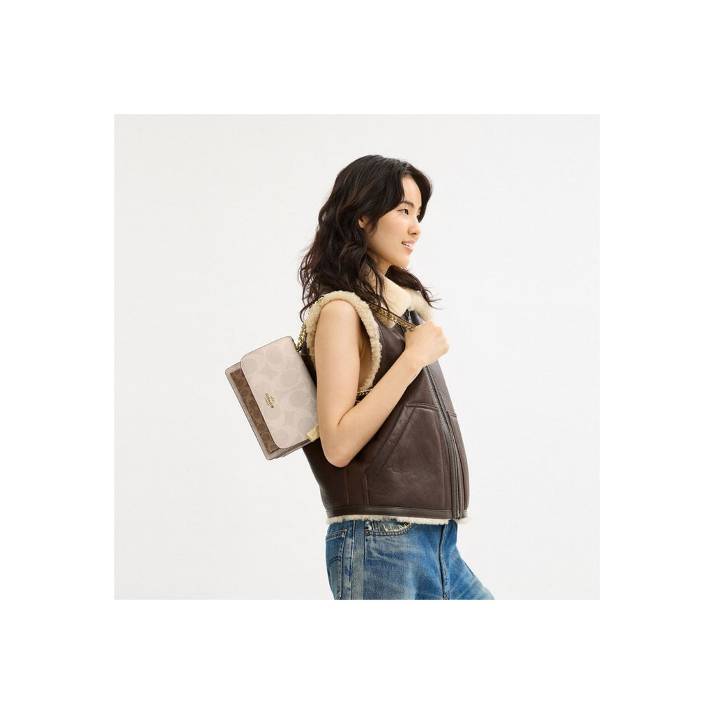 Coach Klare Crossbody Bag In Blocked Signature Canvas Gold Sand Tan