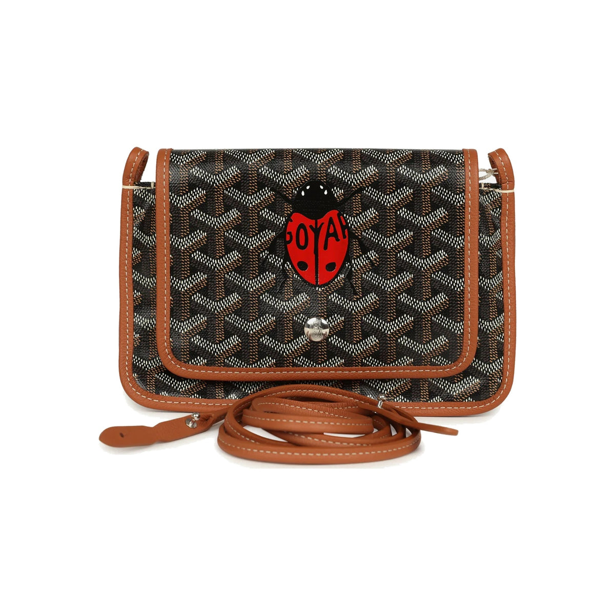 Goyard Goyardine Canvas Black and Brown Ladybug Plumet Pocket Wallet Palladium Hardware