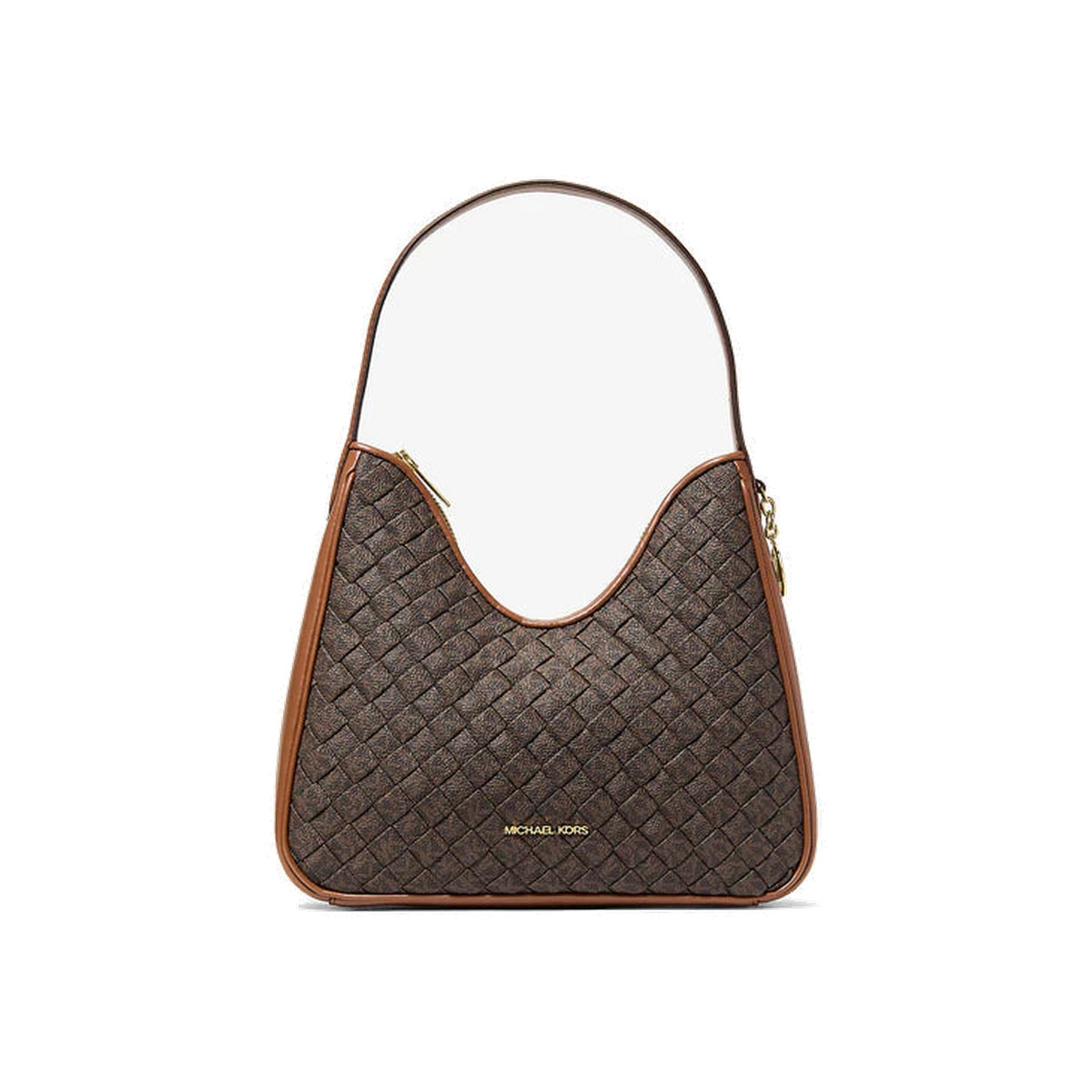 Michael Kors Nayla Small Woven Signature Logo Hobo Shoulder Bag Brown