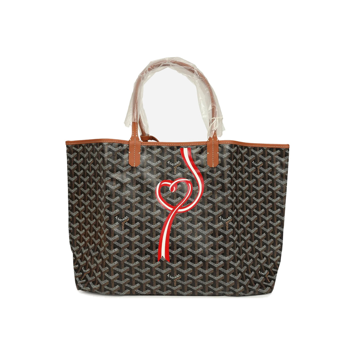 Goyard Goyardine Canvas Black and Brown Hand-Painted Coeur Ruban Saint Louis PM Tote Palladium Hardware