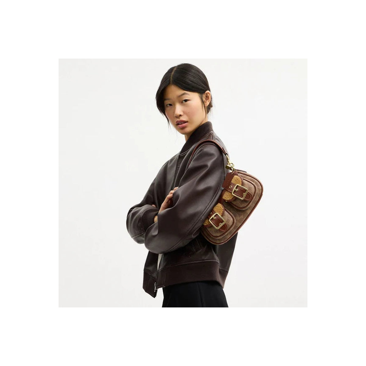 Coach Ashton Bag With Signature Canvas Gold Tan Vintage Brown