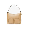 Michael Kors Merritt Large Pebbled Leather Cargo Shoulder Bag Camel