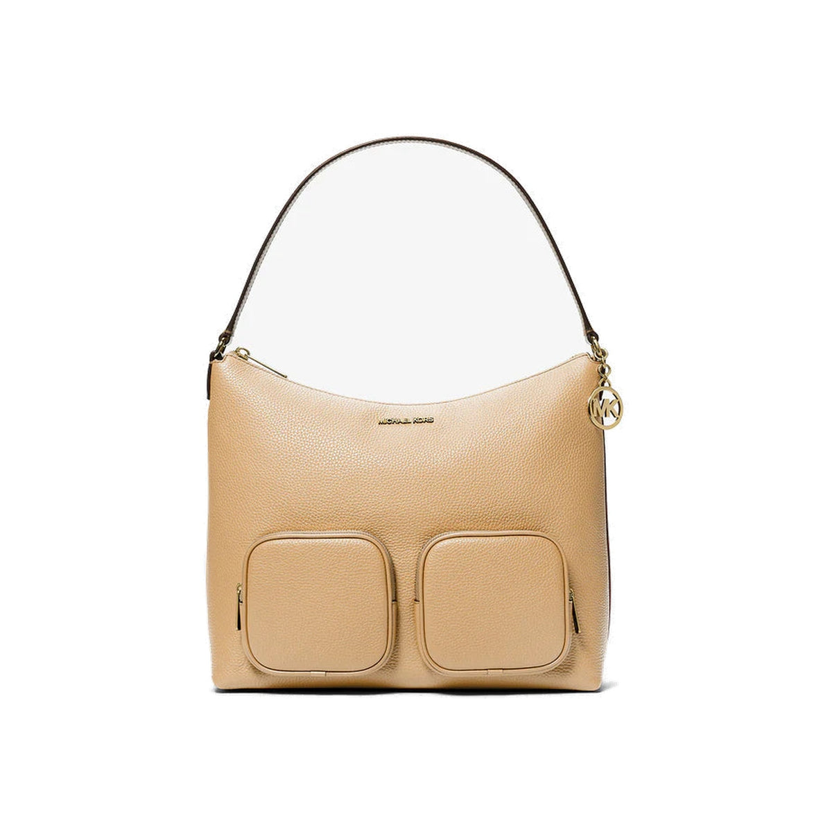 Michael Kors Merritt Large Pebbled Leather Cargo Shoulder Bag Camel