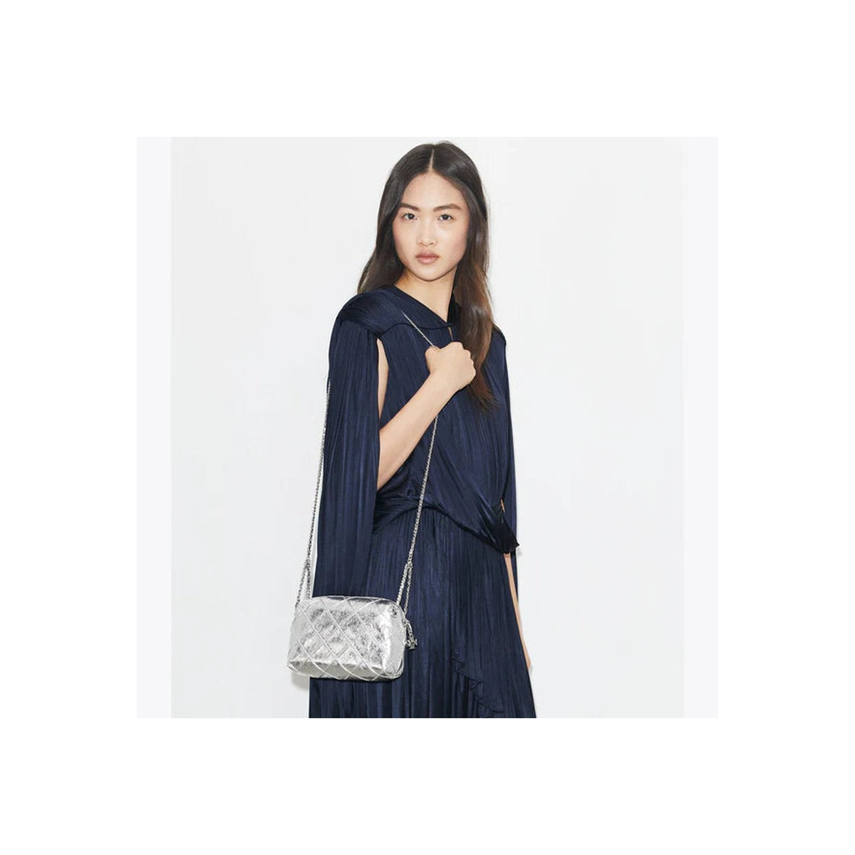 Tory Burch Fleming Soft Metallic Crossbody Bag Silver