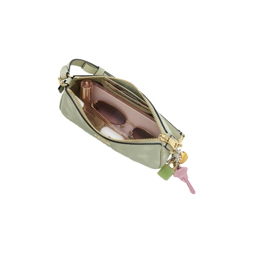 Coach Nolita 19 With Floral Print And Bow in Gold Pale Green