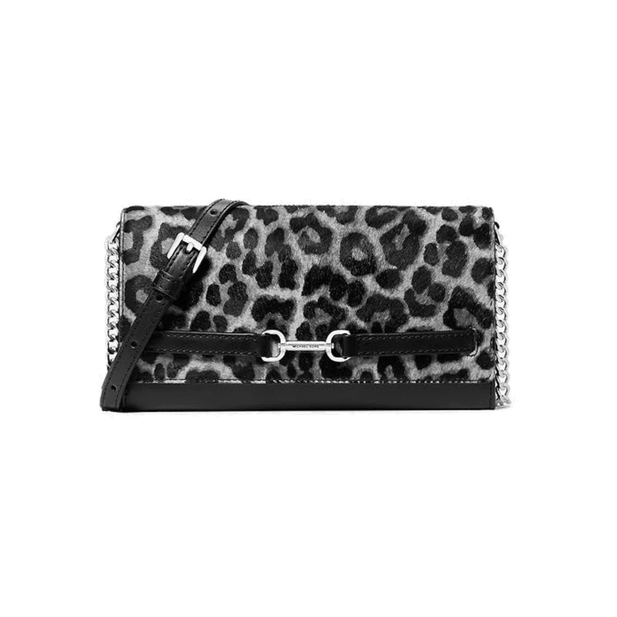 Michael Kors Carson Large Leopard Print Calf Hair Convertible Crossbody Bag Black
