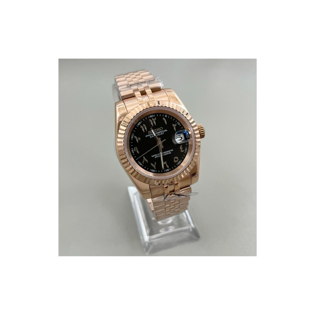 Seiko Datejust mod watch 'Black rose gold' arabic