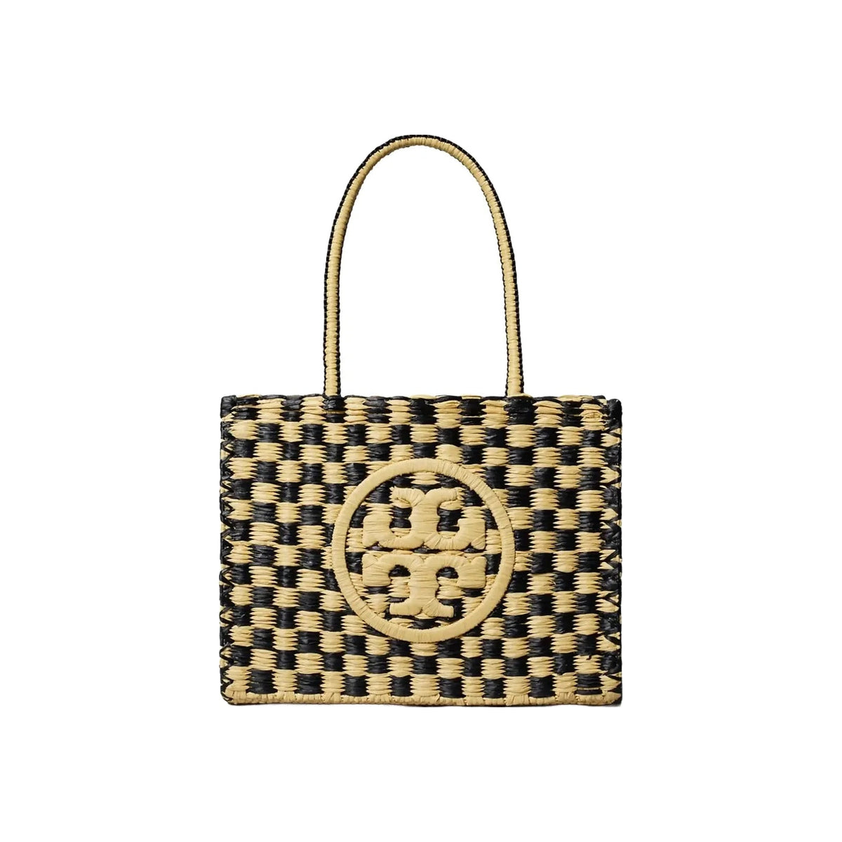 Tory Burch Small Ella Hand-Crocheted Checkered Tote Black / Natural