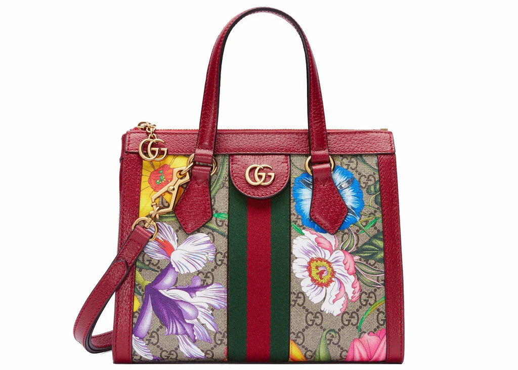 Gucci Ophidia Tote Bag Gg Flora Small Red
