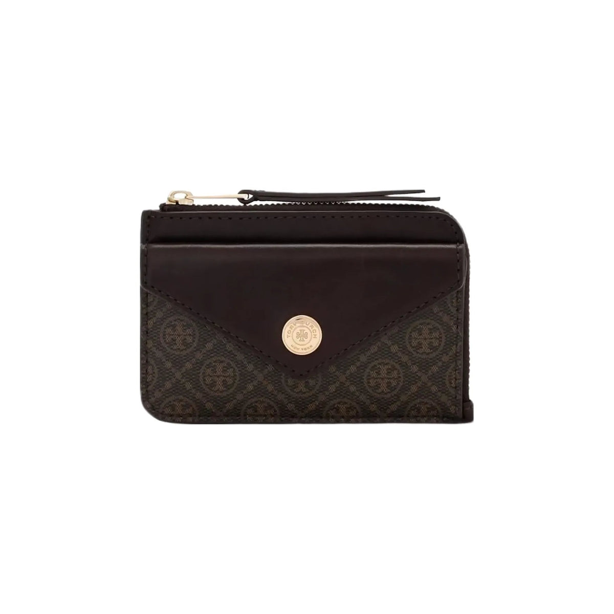 Tory Burch T Monogram Coated Canvas Envelope Zip Card Case French Press