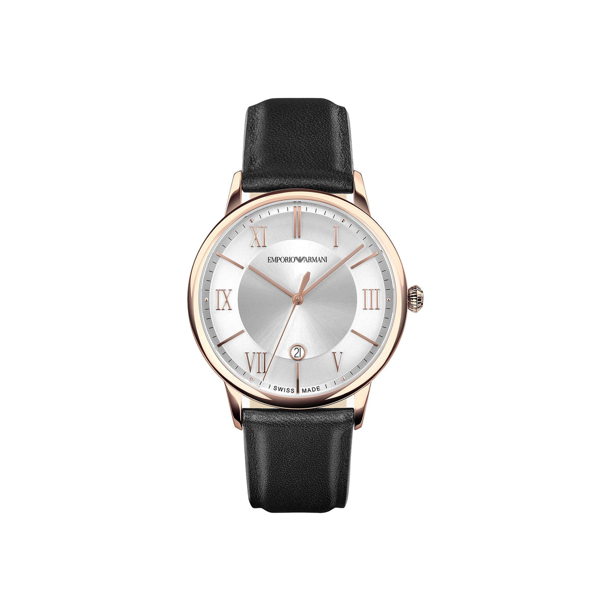 Swiss Made Three-Hand Date Black Leather Watch (ARS5000)
