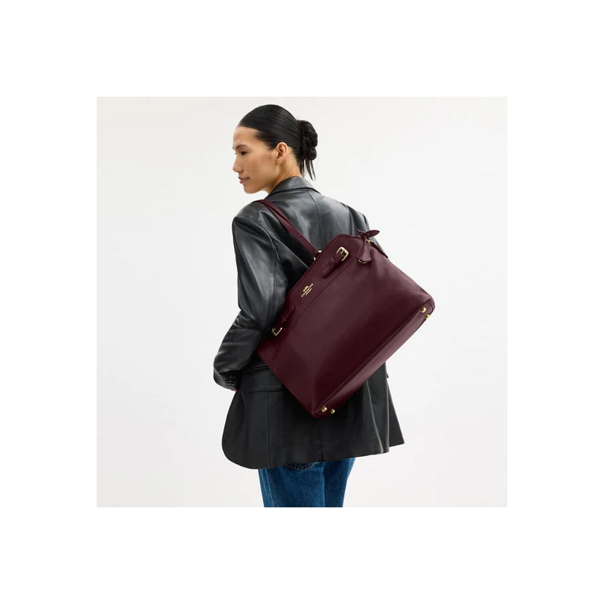 Coach Easton Tote Bag Gold Dark Wine
