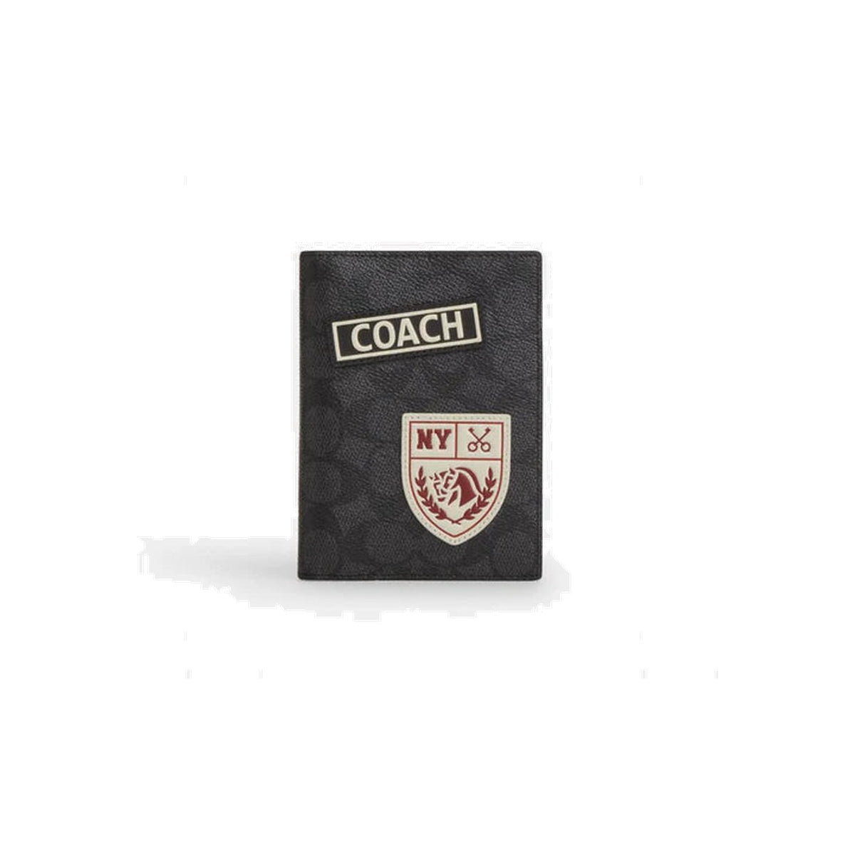 Coach Passport Card Case In Signature Canvas With Patches Gunmetal Charcoal Multi