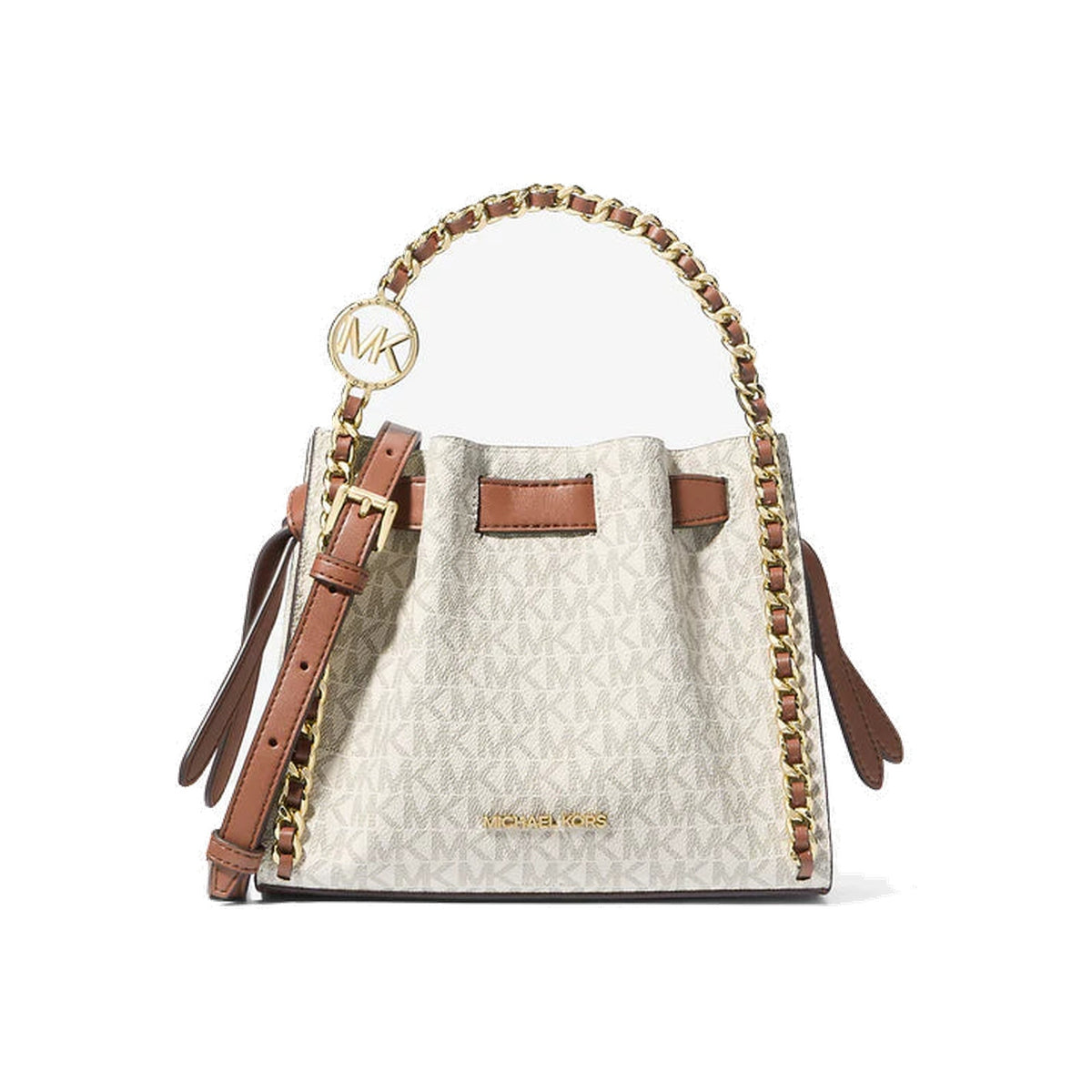 Michael Kors Mina Small Signature Logo Chain Crossbody Bag Vanilla