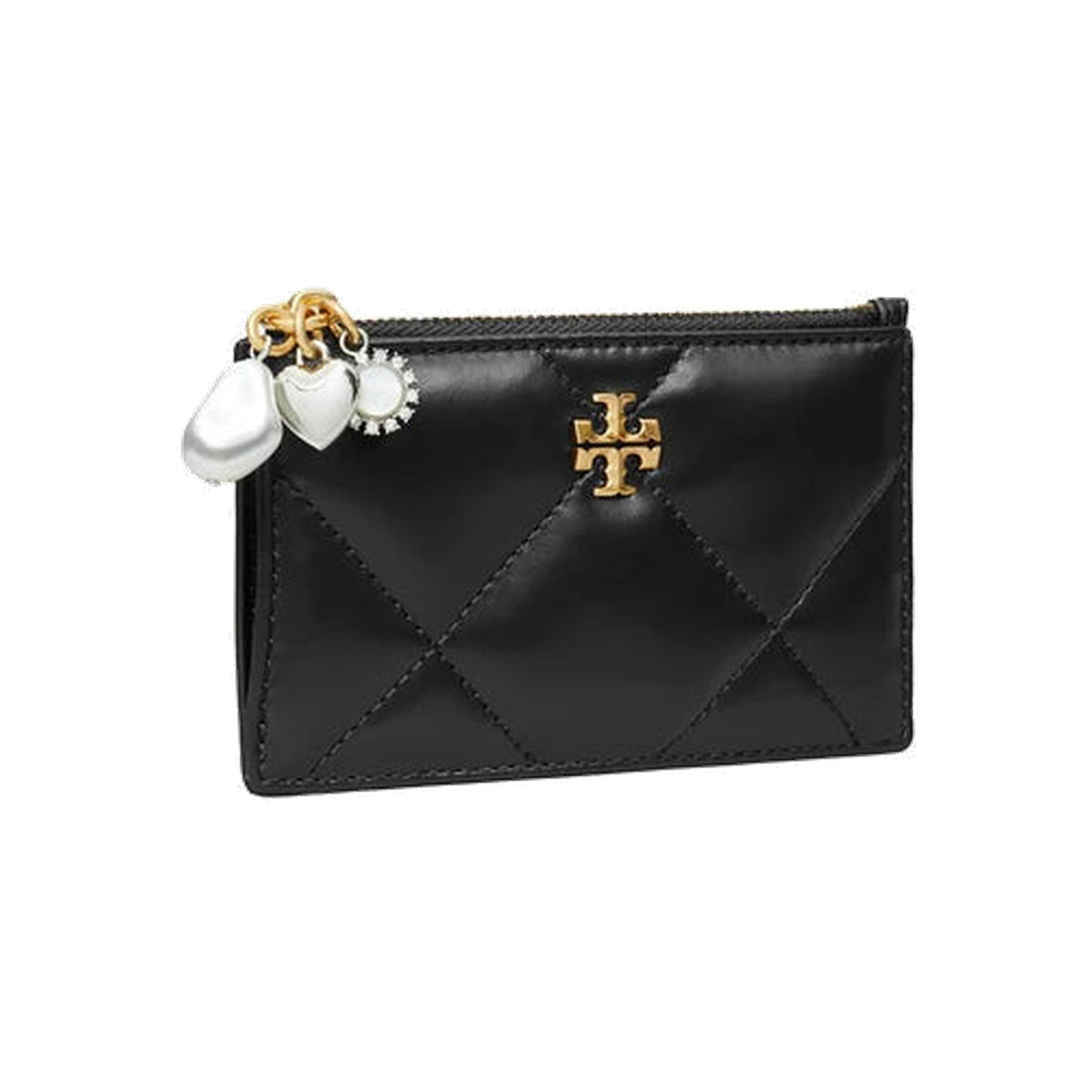 Tory Burch Kira Diamond Quilt Charm Zip Card Case Black