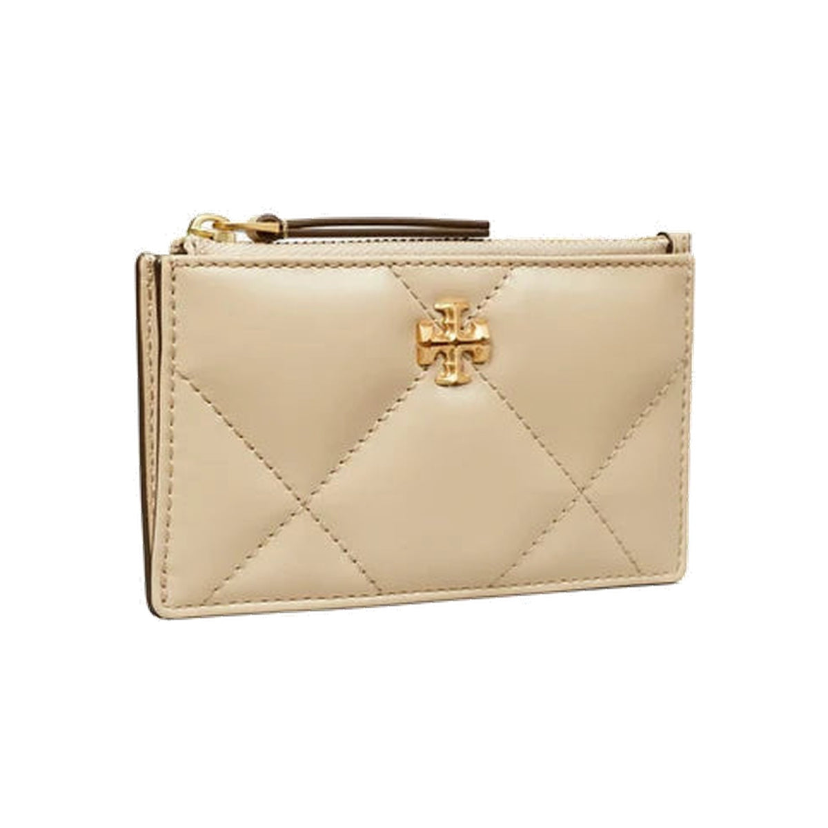 Tory Burch Kira Diamond Quilt Zip Card Case Light Stone