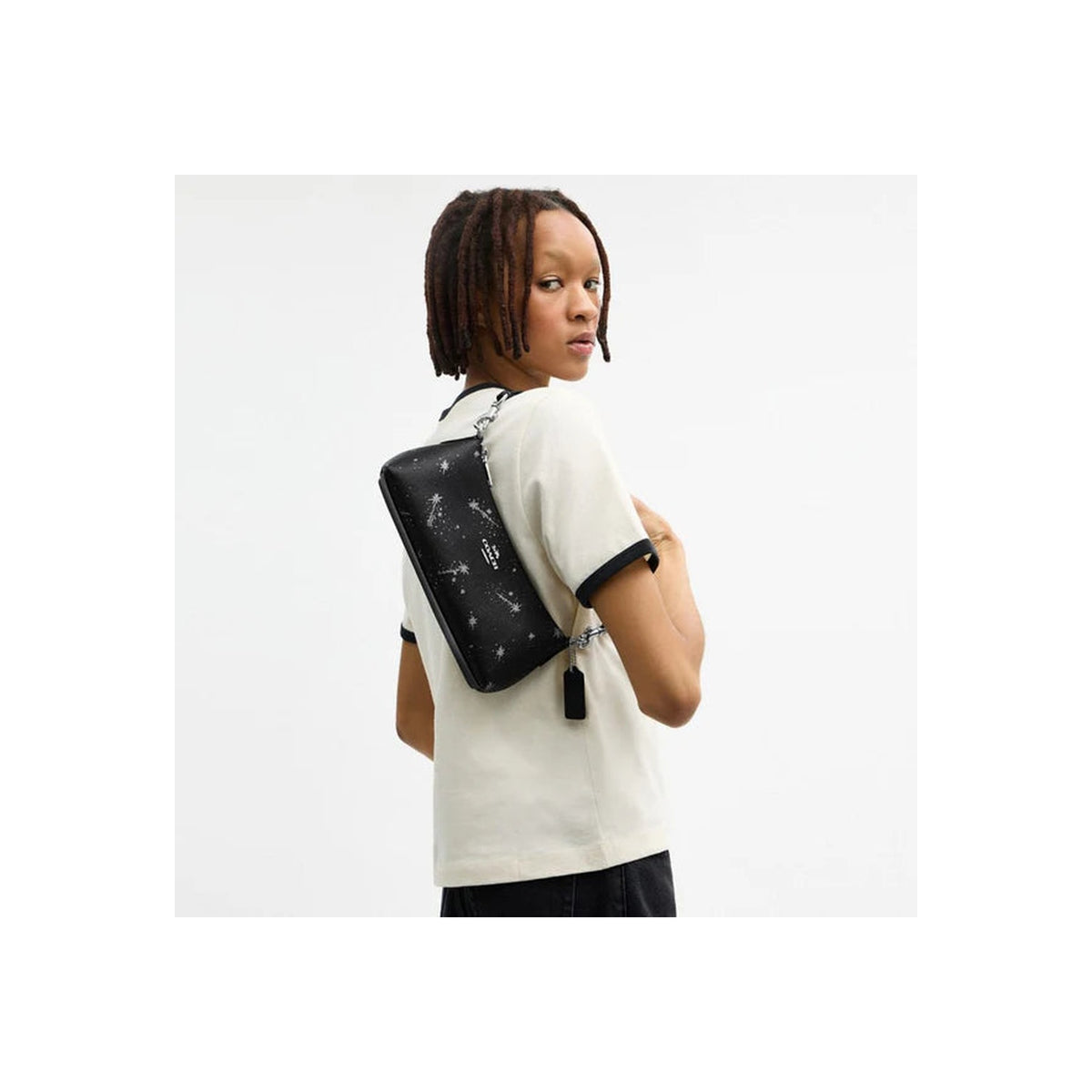 Coach Charlotte Shoulder Bag With Star Print Silver Black Multi