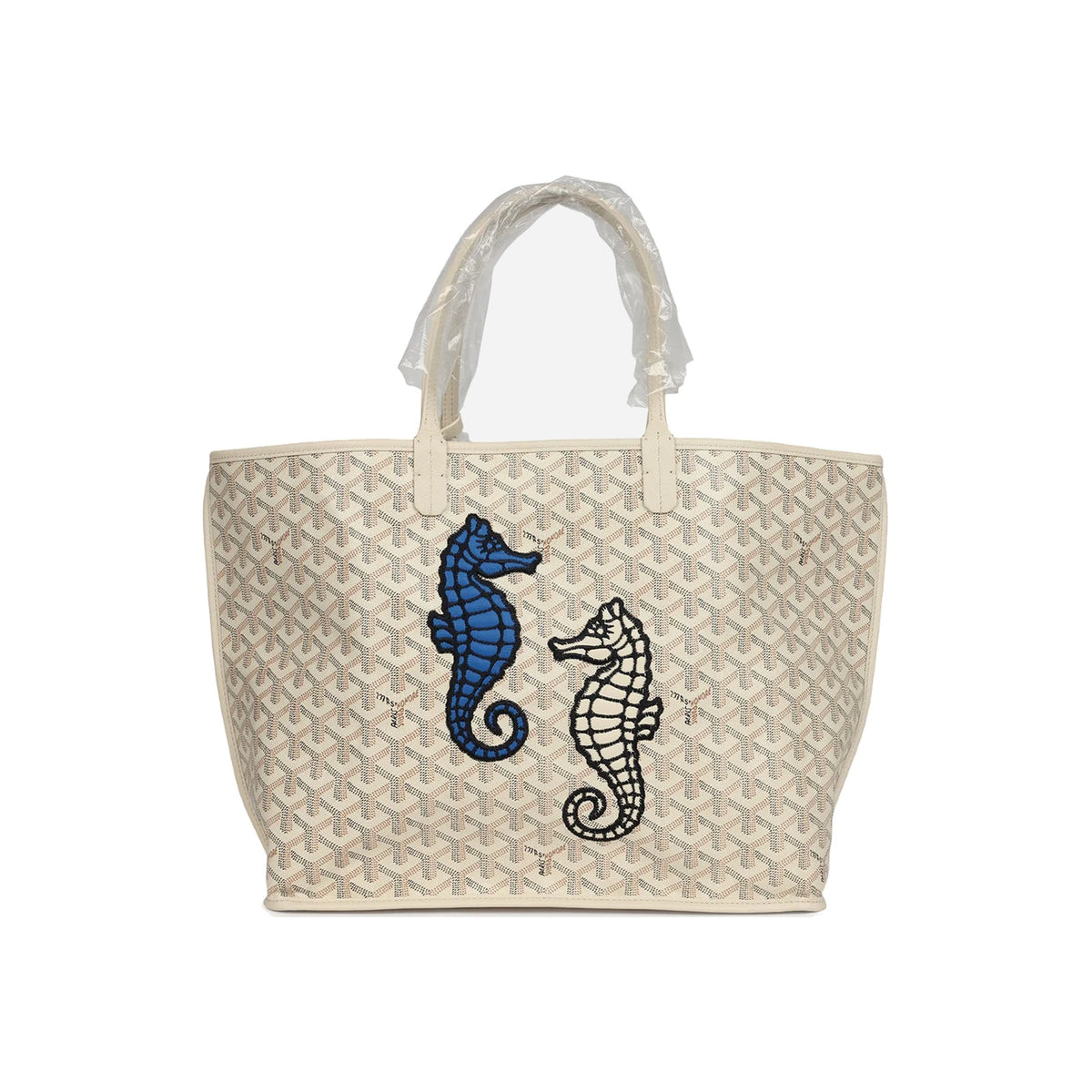Goyard Goyardine Sand Anjou PM Embroidered Seahorse Bag Palladium Hardware