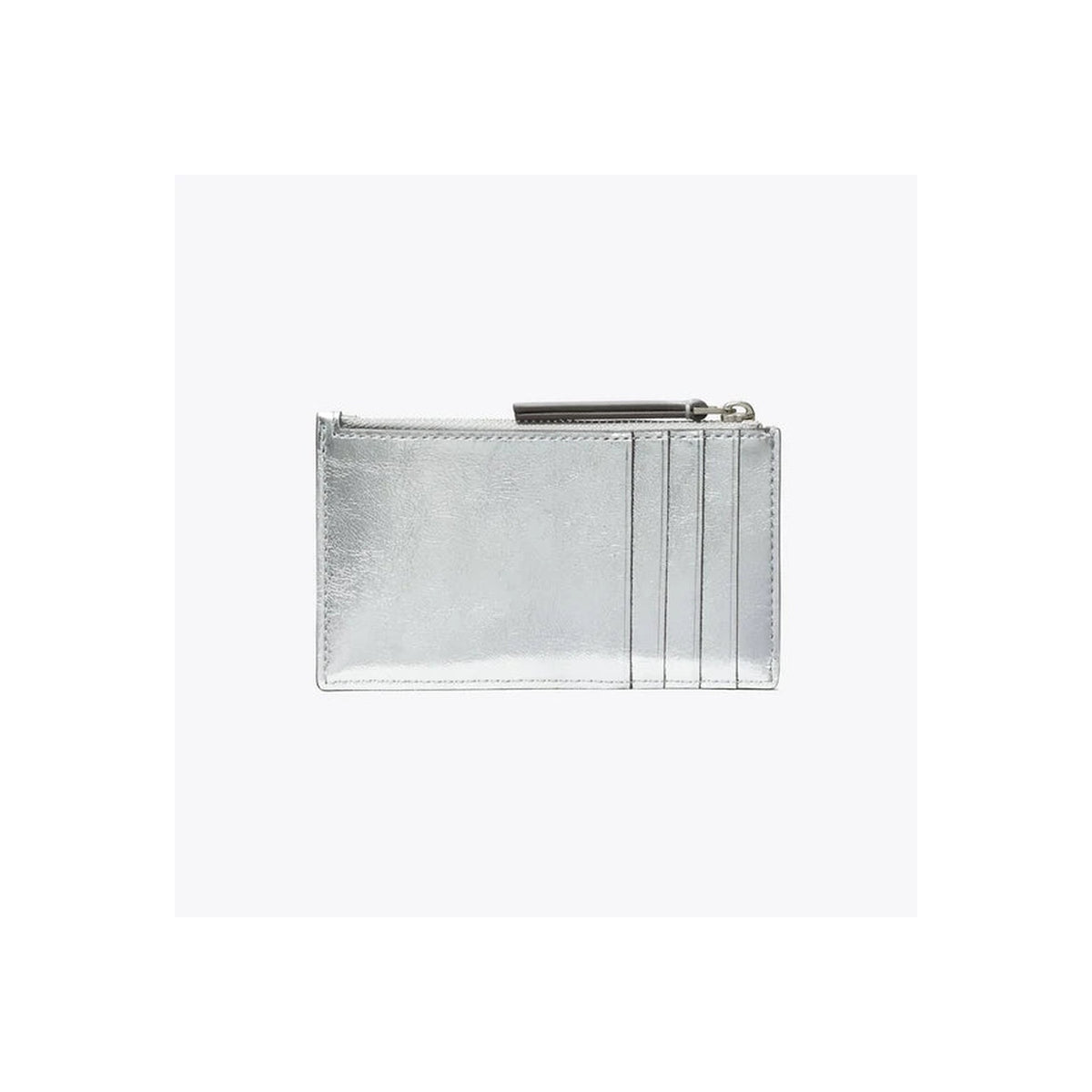 Tory Burch Kira Diamond Quilt Metallic Zip Card Case Silver