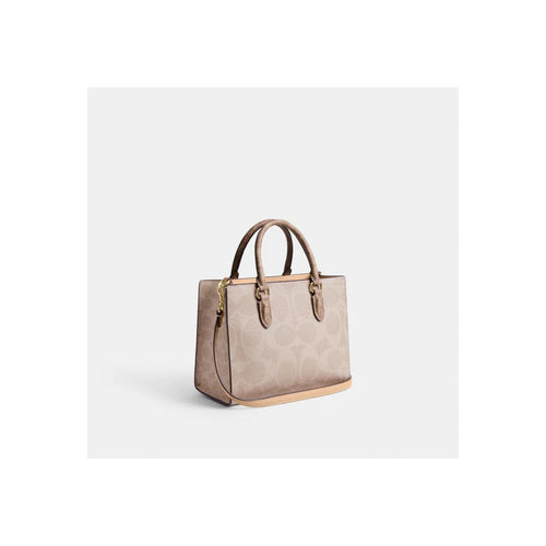Coach Maggie Small Tote Bag In Blocked Signature Canvas Gold Sand Tan