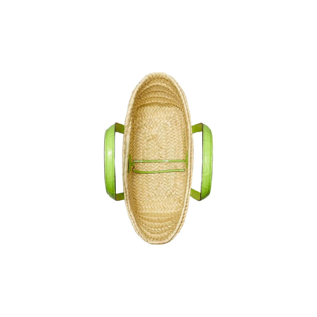 Tory Burch Small Ella Croc-Embossed Straw Basket Bright Fern