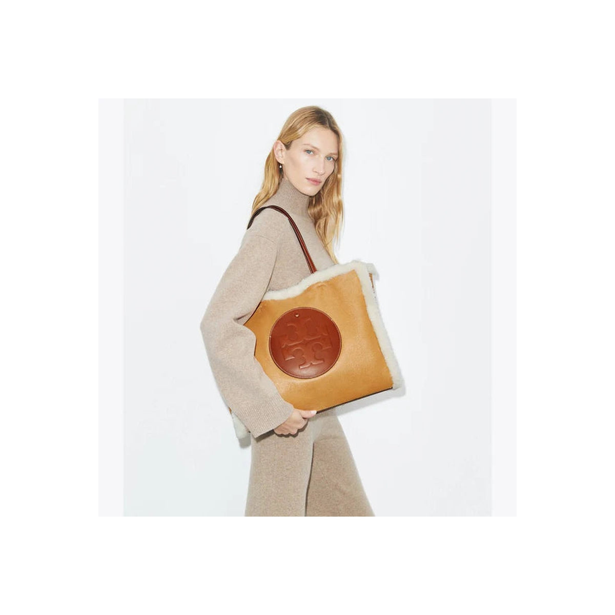 Tory Burch Ella Shearling Tote LIGHT NATURAL / Brown