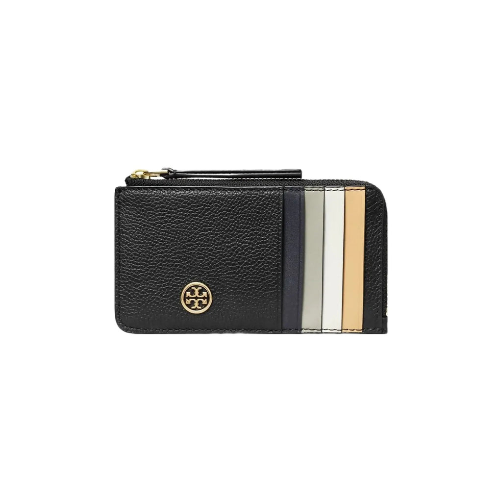 Tory Burch Robinson Pebbled Top-Zip Card Case Black