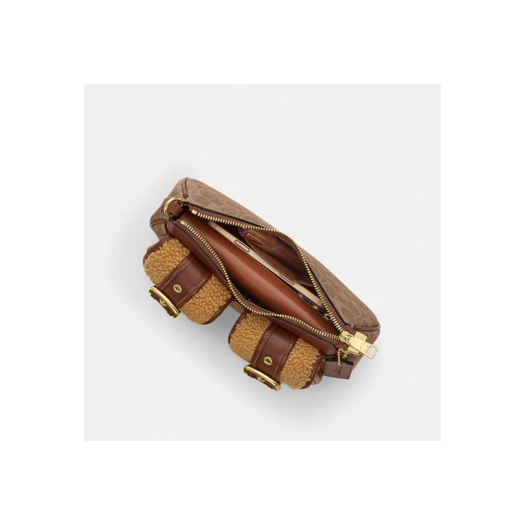 Coach Ashton Bag With Signature Canvas Gold Tan Vintage Brown