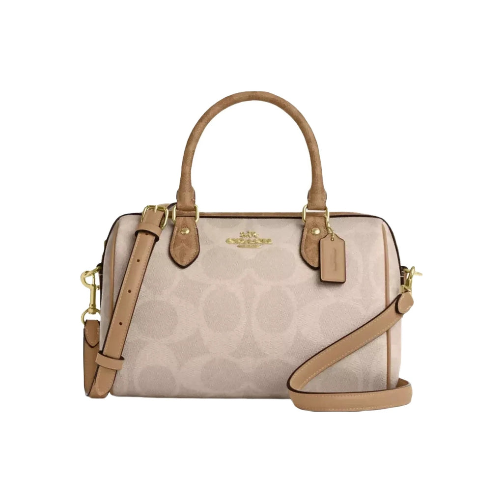 Coach Rowan Satchel Bag In Blocked Signature Canvas in Gold Sand Tan