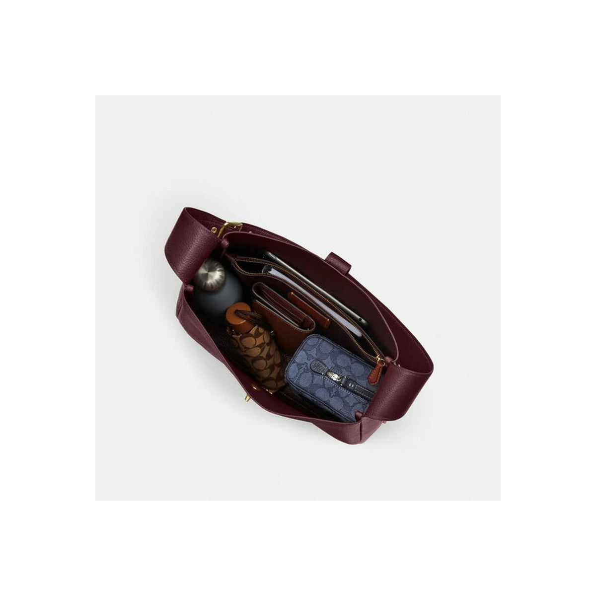 Coach Hadley Large Shoulder Bag Gold Dark Wine