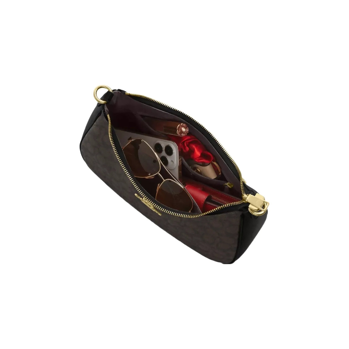 Coach Teri Hobo Bag In Signature Canvas in Gold Walnut Black