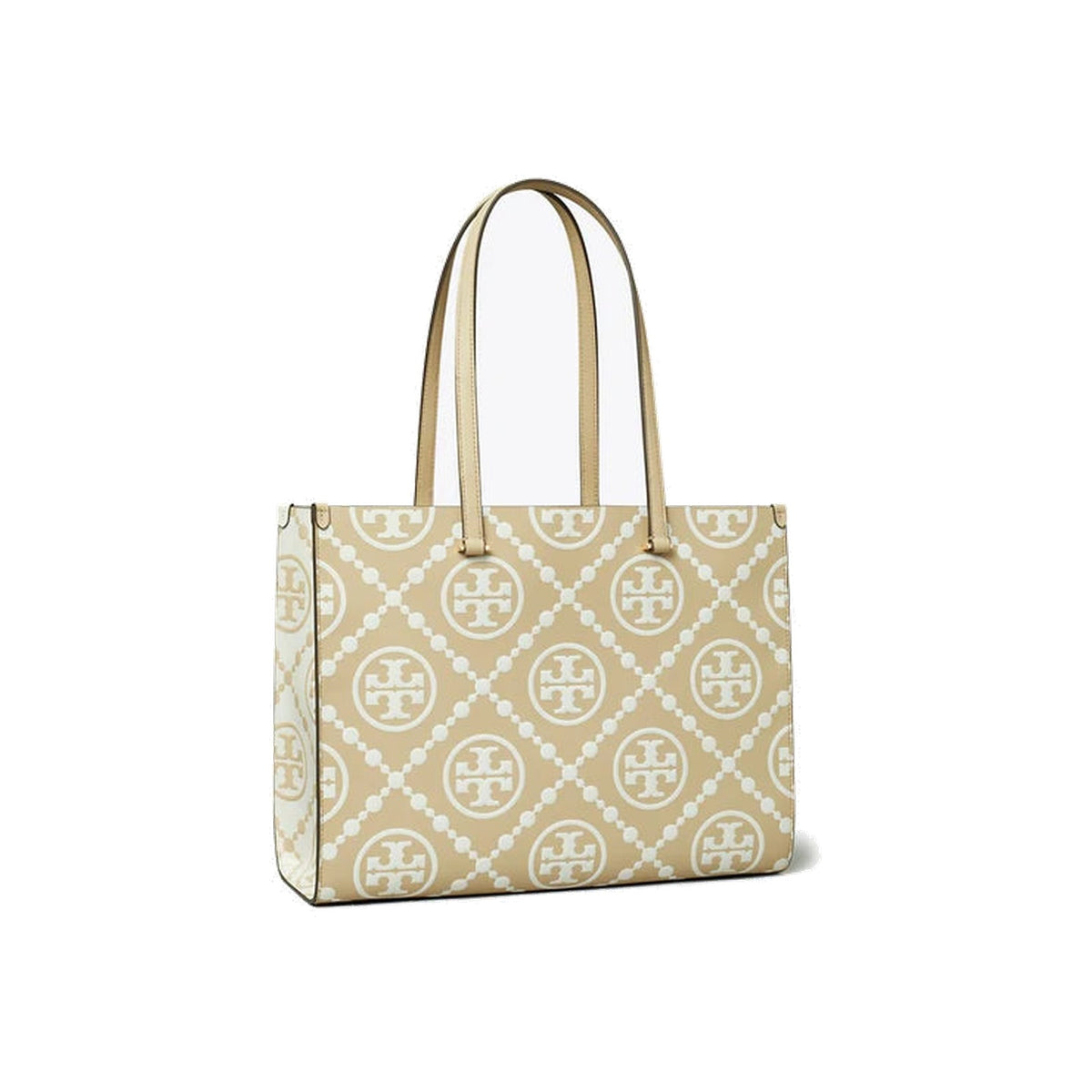 Tory Burch T Monogram Contrast Embossed Tote Beige