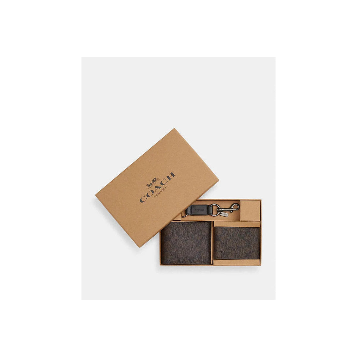 Coach Boxed 3 In 1 Wallet Gift Set In Signature Canvas Signature Canvas-Qb-Walnut-Black