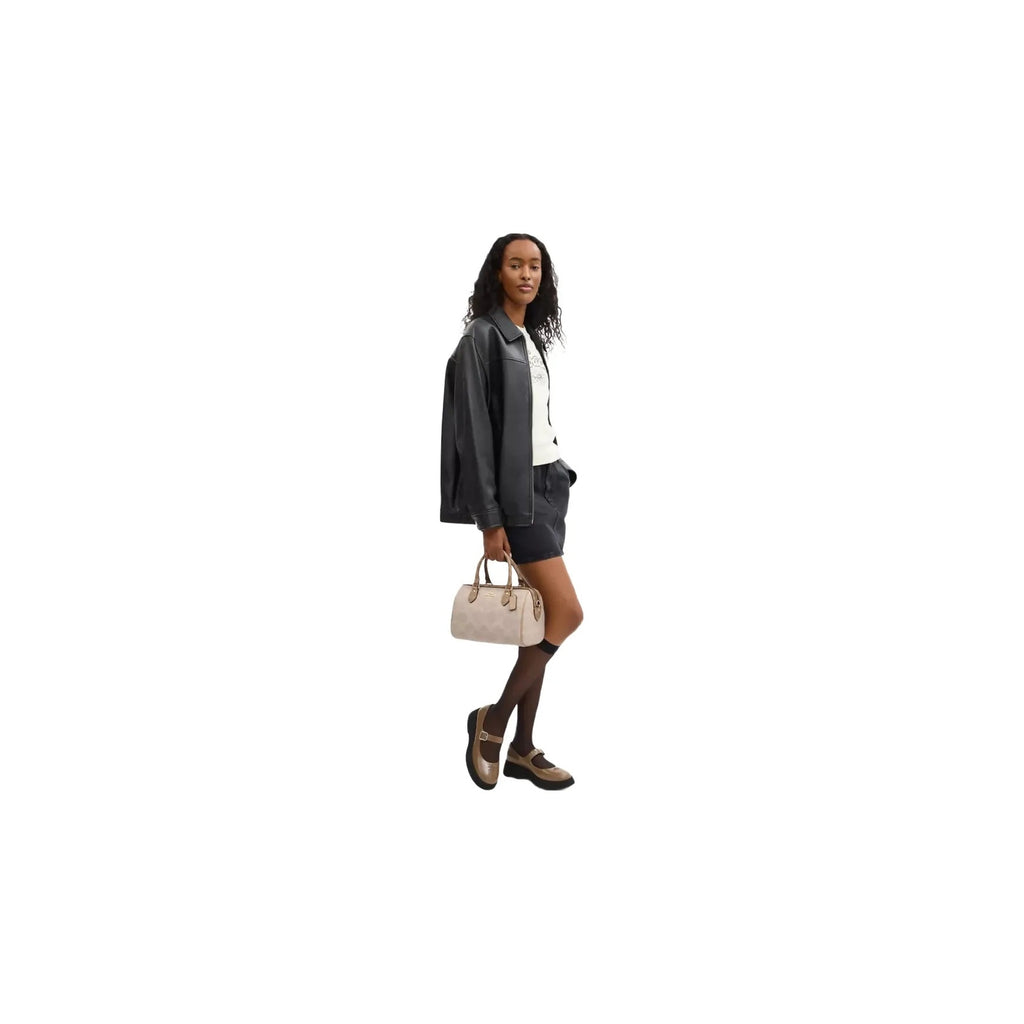 Coach Rowan Satchel Bag In Blocked Signature Canvas in Gold Sand Tan
