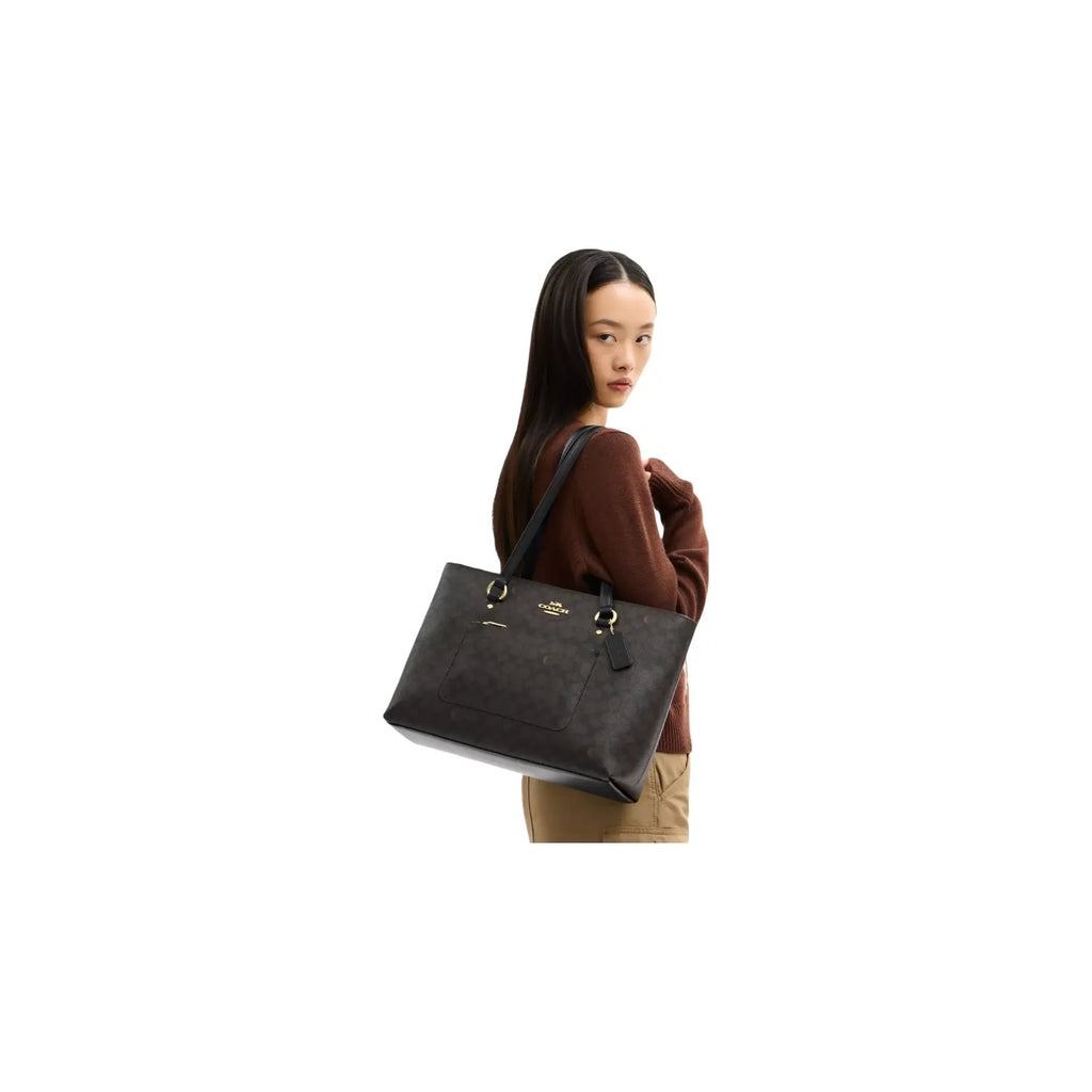Coach Station Tote Bag In Signature Canvas in Gold Walnut Black