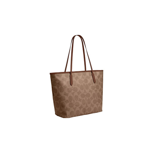 Coach Large City Tote Bag In Maxi Signature Canvas in Gold Tan Brown