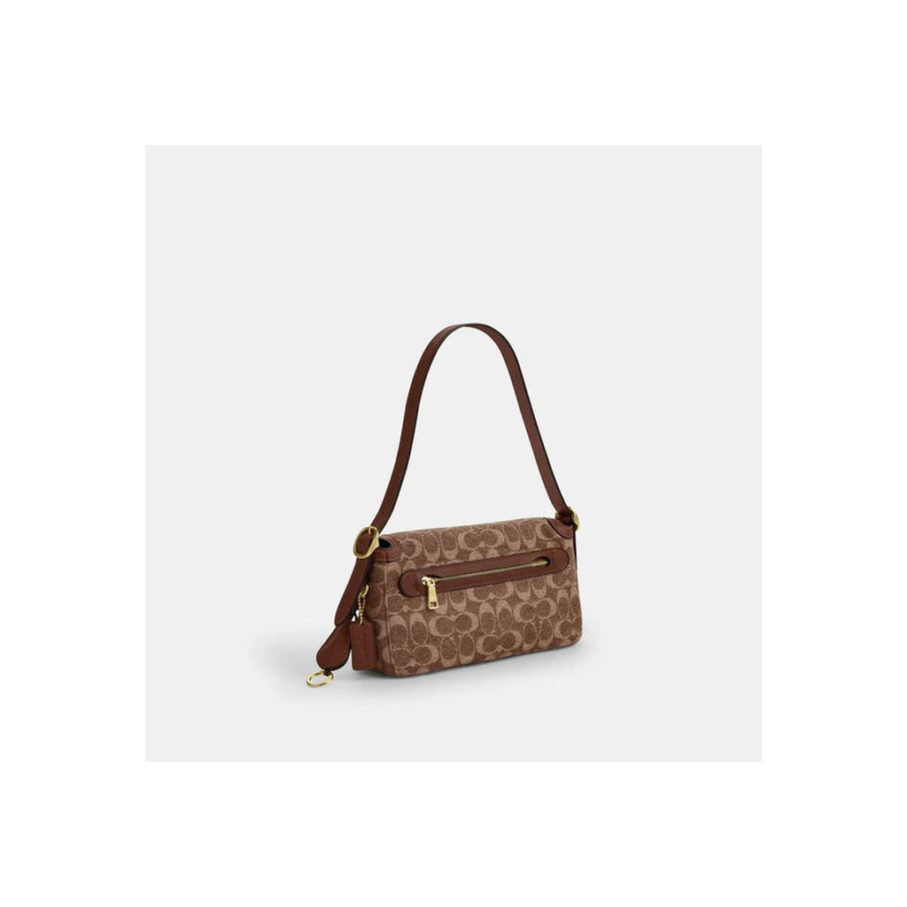 Coach Etta Small Flap Shoulder Bag In Signature Chenille Gold Light Khaki Vintage Brown