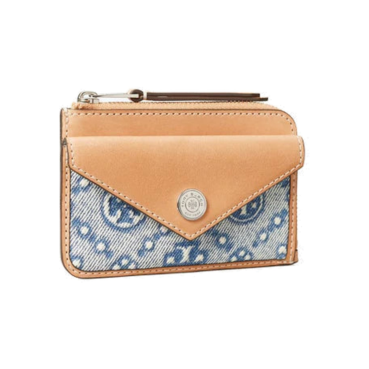 Tory Burch T Monogram Denim Zip Card Case Powder Blue