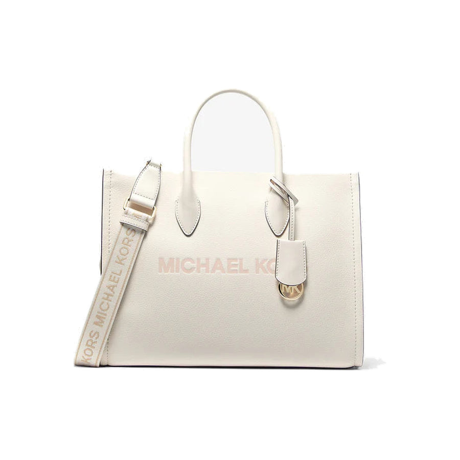 Michael Kors Mirella Medium Pebbled Leather Tote Bag Lt Cream