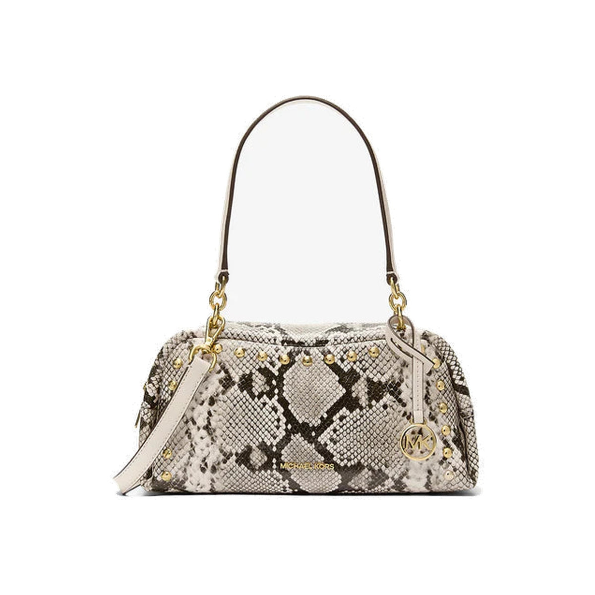 Michael Kors Cecily Small Studded Snake Embossed Shoulder Bag Lt Cream