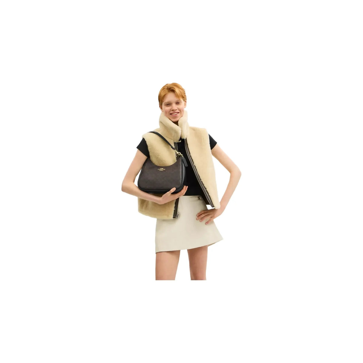 Coach Teri Hobo Bag In Signature Canvas in Gold Walnut Black