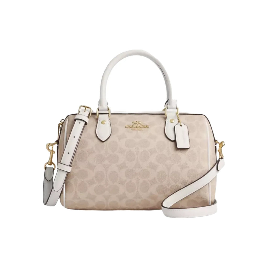 Coach Rowan Satchel Bag In Signature Canvas in Gold Sand Chalk