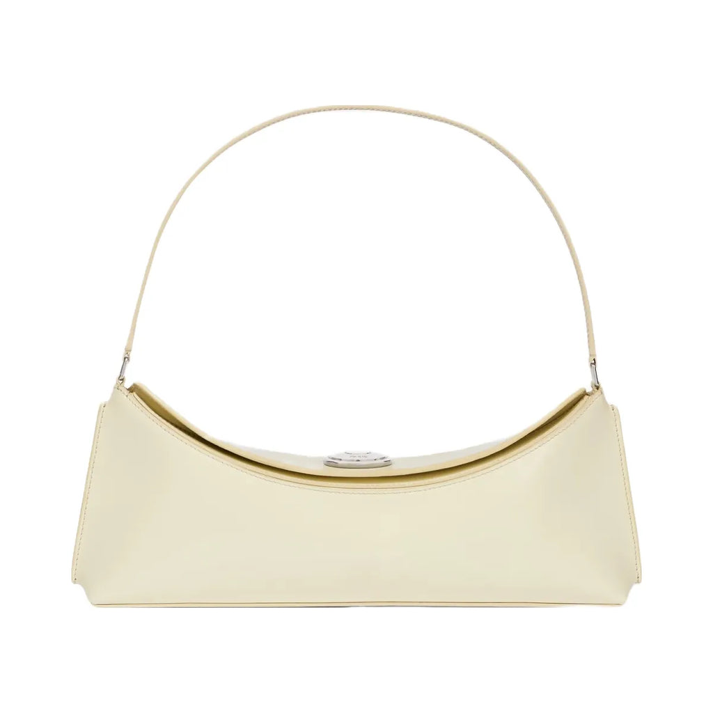 Jacquemus The Ovalo Clutch Shoulder Bag In Glazed Leather Dusty Yellow