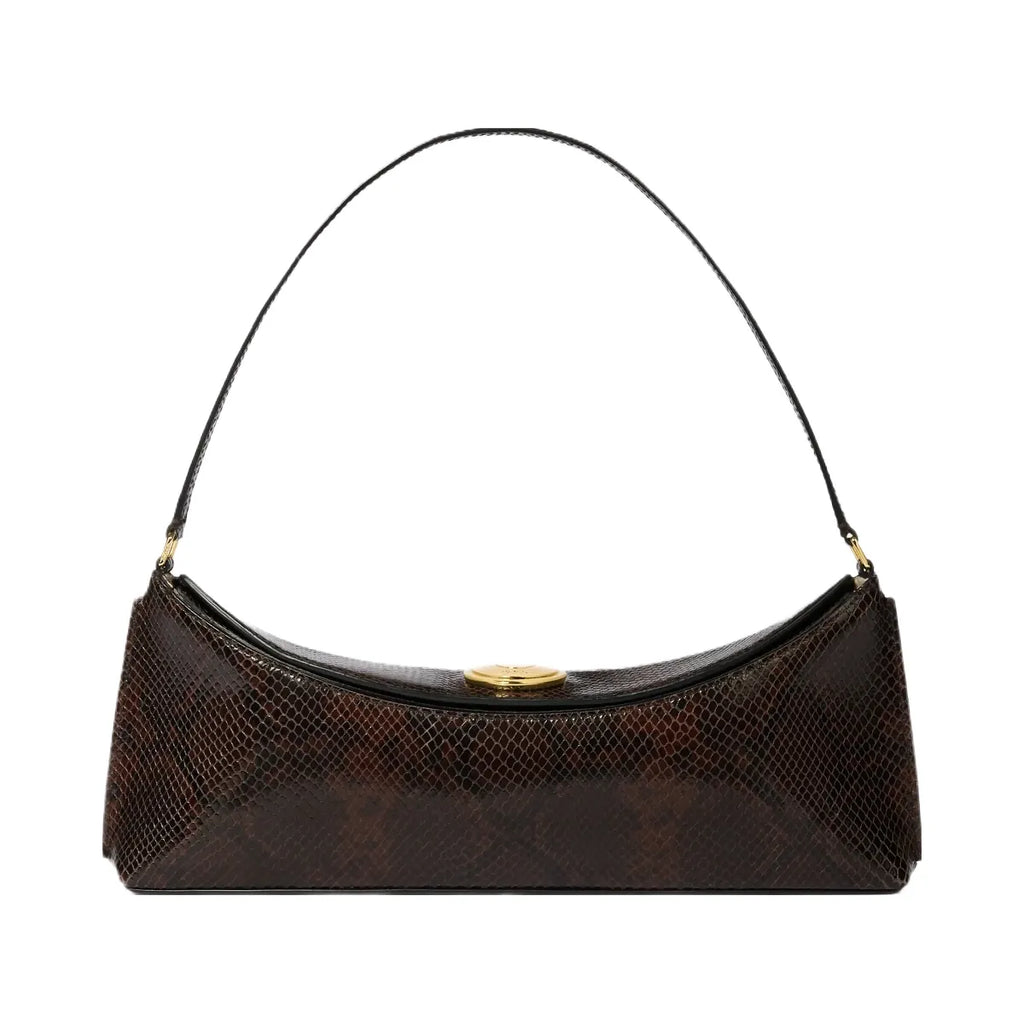 Jacquemus The Ovalo Clutch Shoulder Bag In Python-Embossed Leather Dark Brown