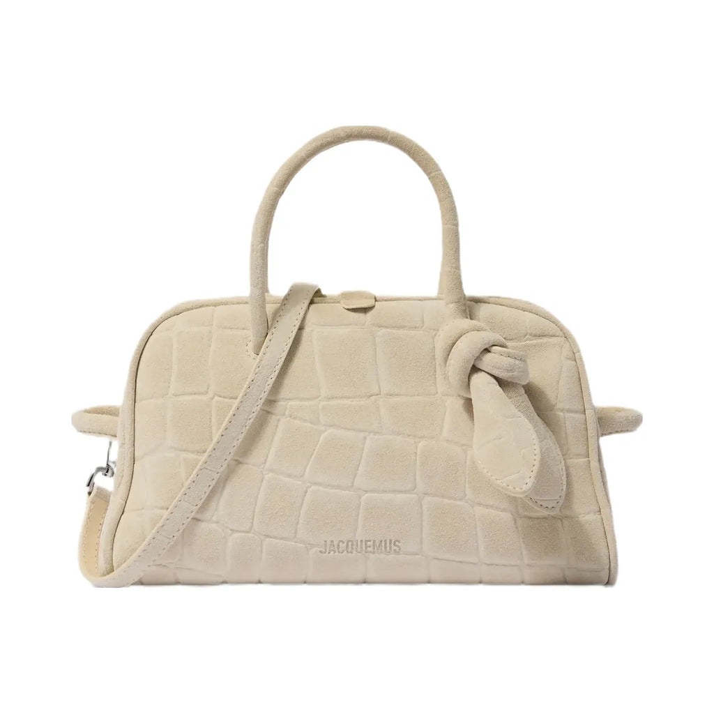 Jacquemus The Small Turismo Bowling Bag In Crocodile-Embossed Suede Ivory