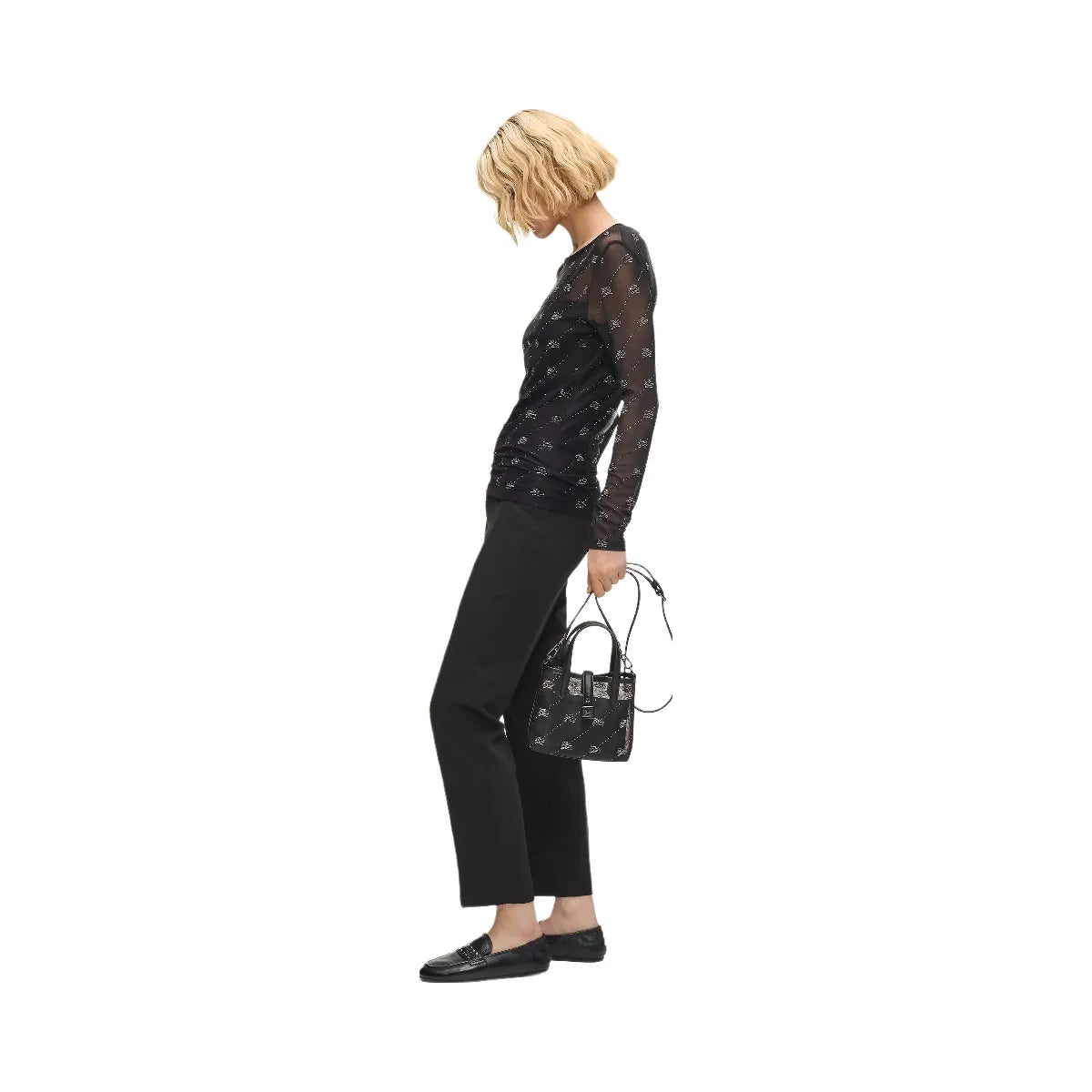 Karl Lagerfeld Autograph Padlock Rhinestone Tote Bag Black Embellishment