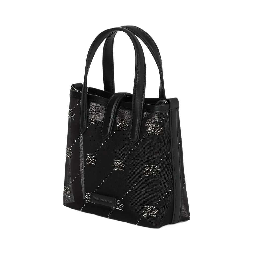 Karl Lagerfeld Autograph Padlock Rhinestone Tote Bag Black Embellishment