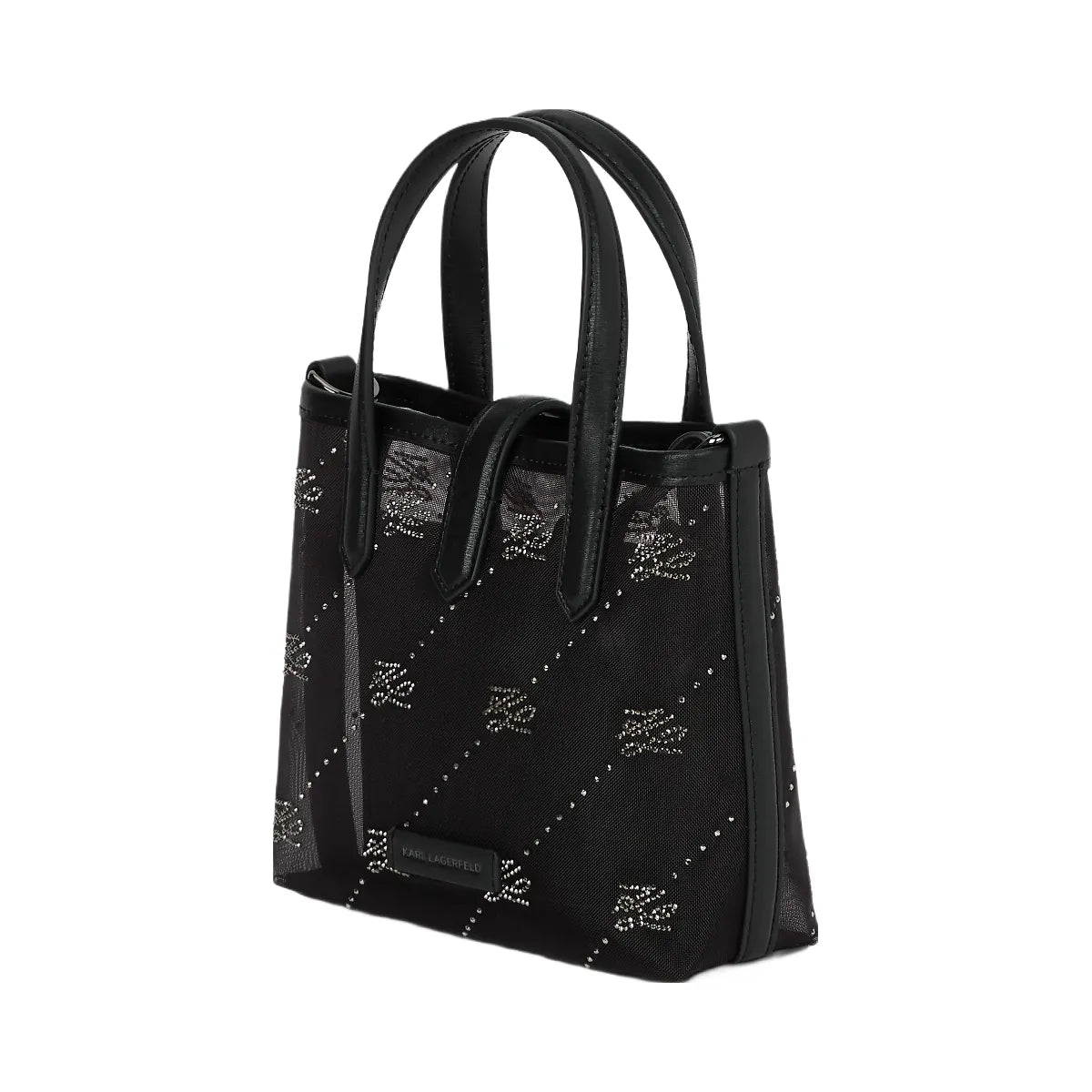 Karl Lagerfeld Autograph Padlock Rhinestone Tote Bag Black Embellishment