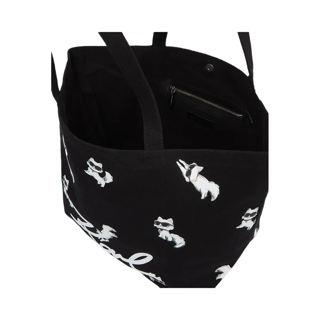 Karl Lagerfeld Ikon Choupette Print Shopper Black